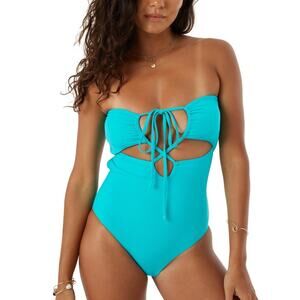 Roxy Women's Beach Classics Lace-Up One-Piece Swimsuit Teal Size Xs 0981